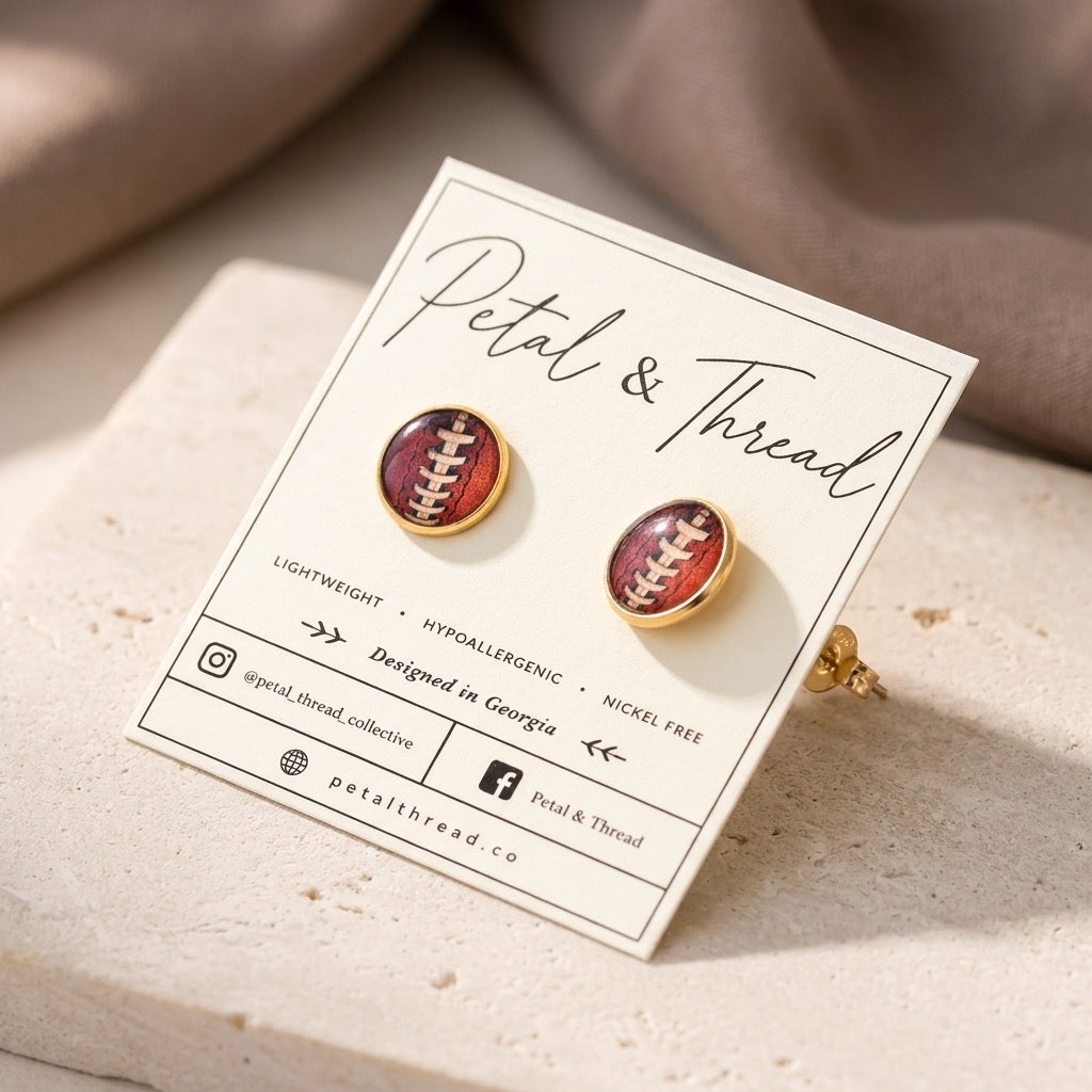 Lace Football 12mm 18k gold plated studs