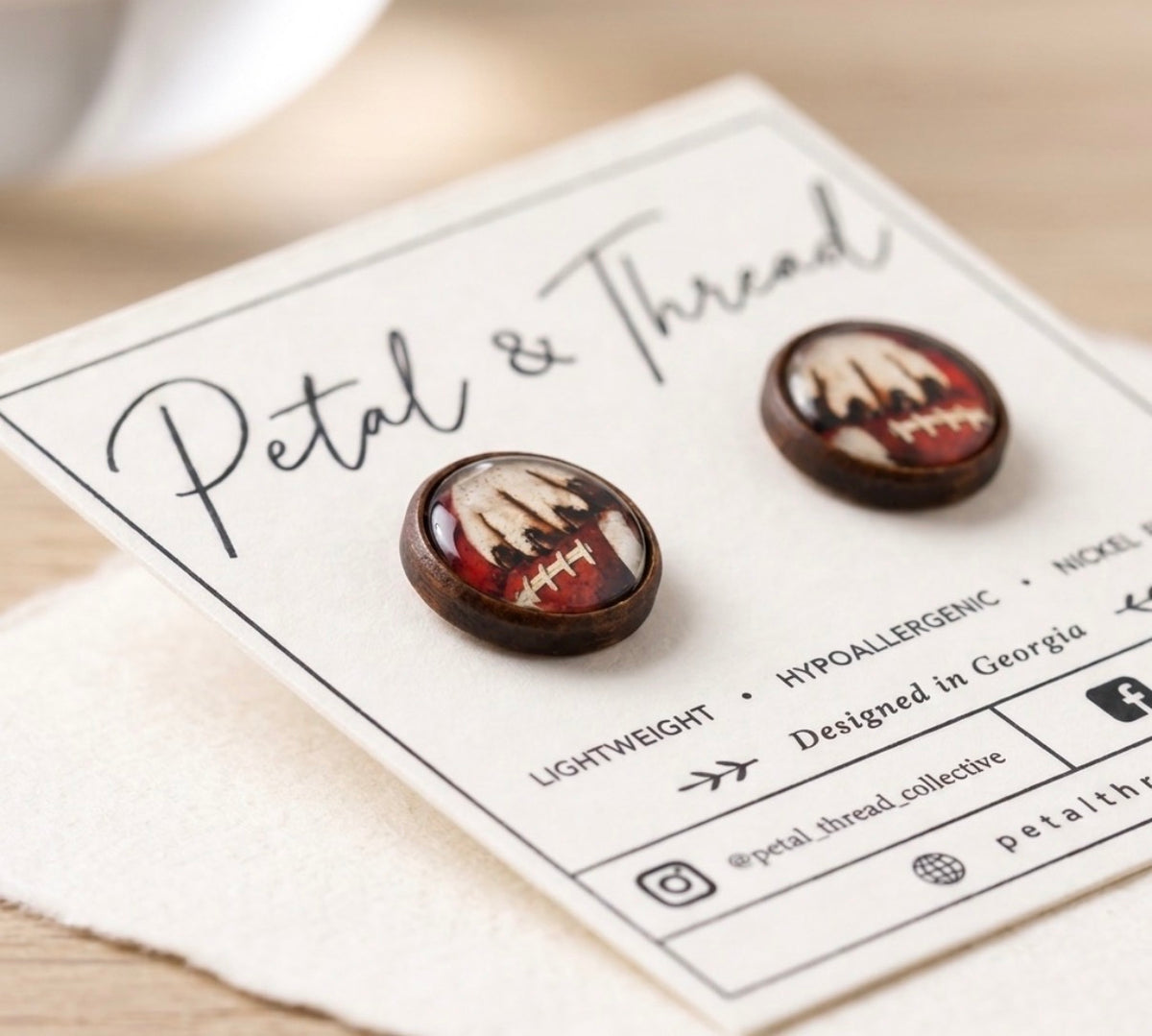 Georgia Bulldog Inspired Dog paw football 12mm wood post studs