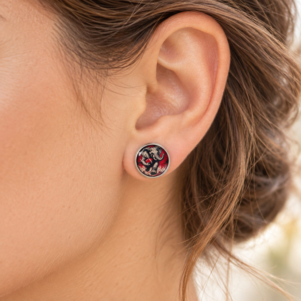 Alabama Elephant Football Stud Earrings