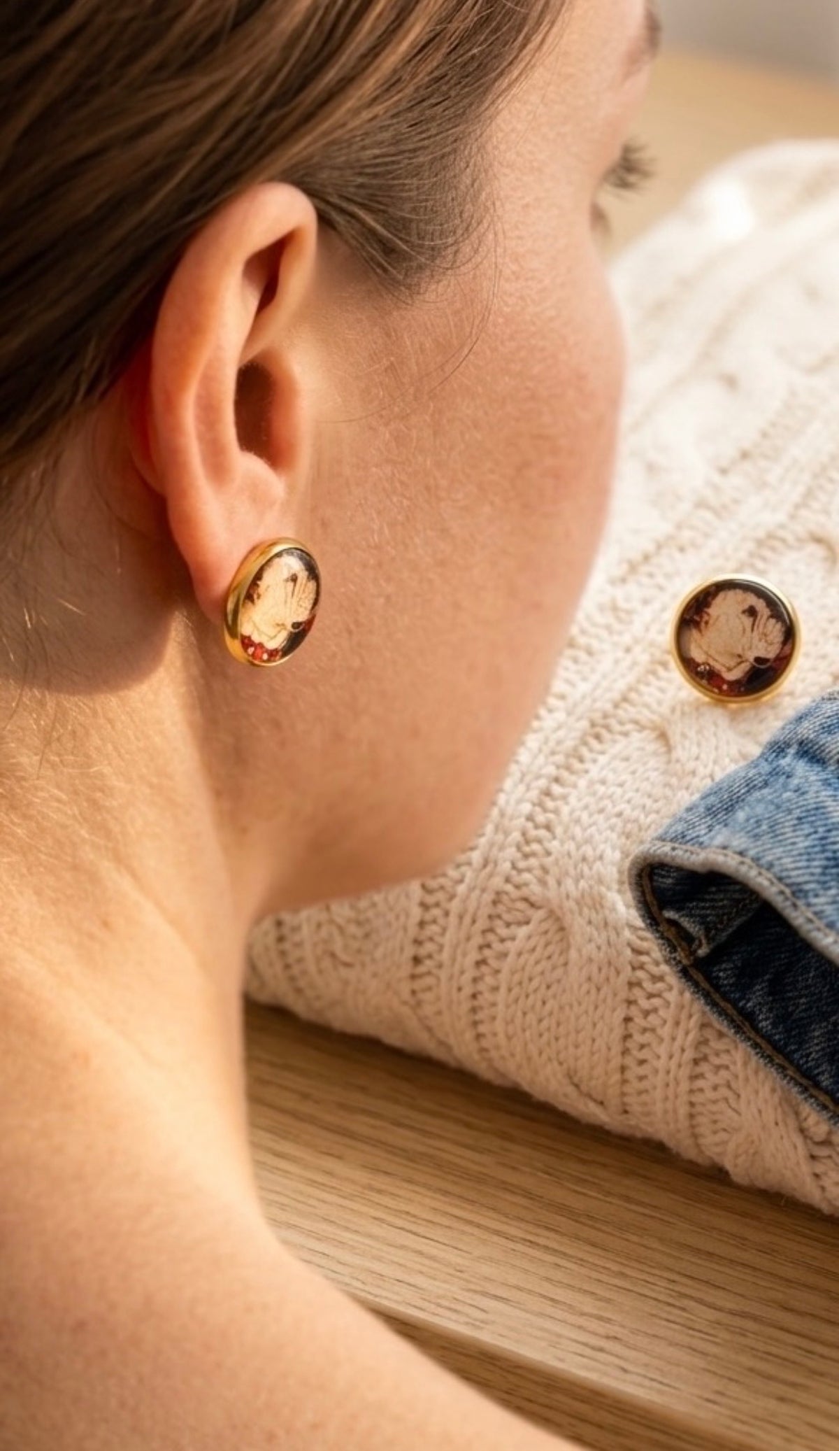Bulldog Portrait Gold Stud Earrings