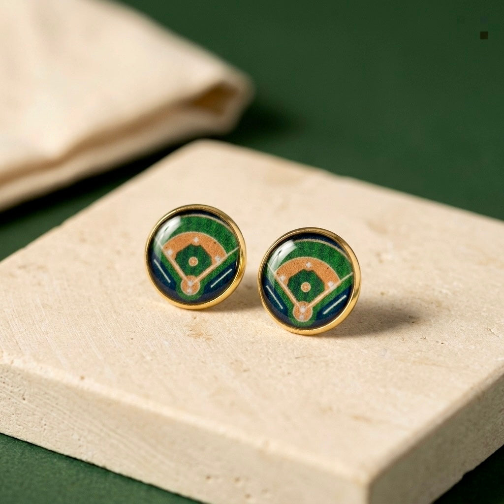 Baseball Diamond 12mm 18k gold plated studs