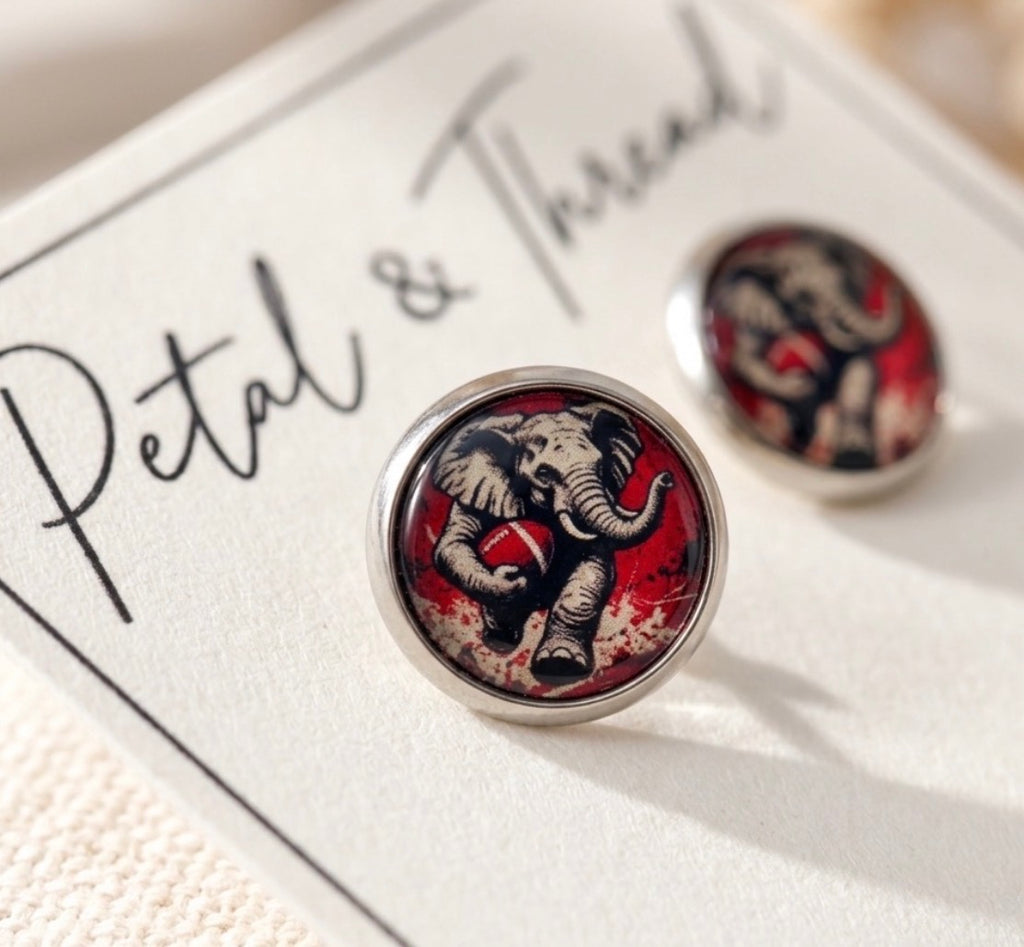 Alabama Elephant Football Stud Earrings
