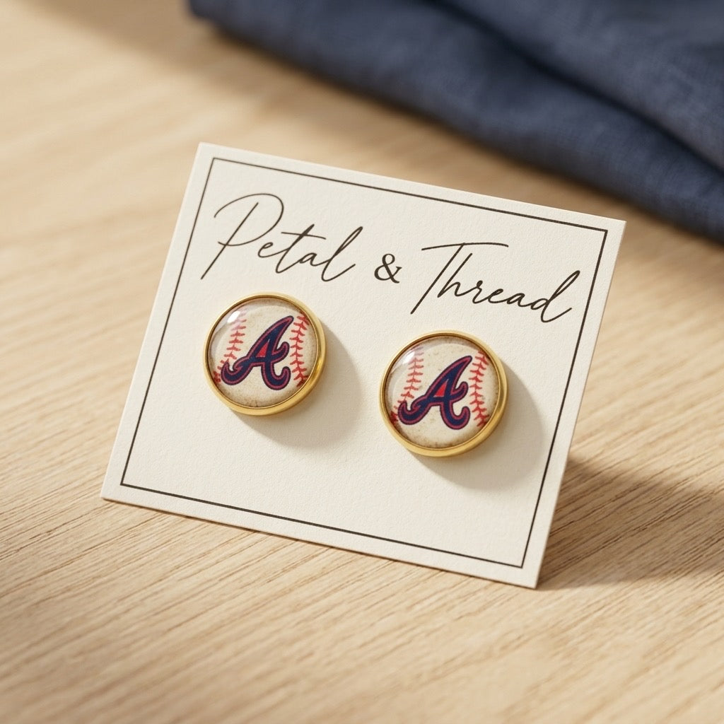 Braves Baseball inspired 12mm 18k gold plated studs