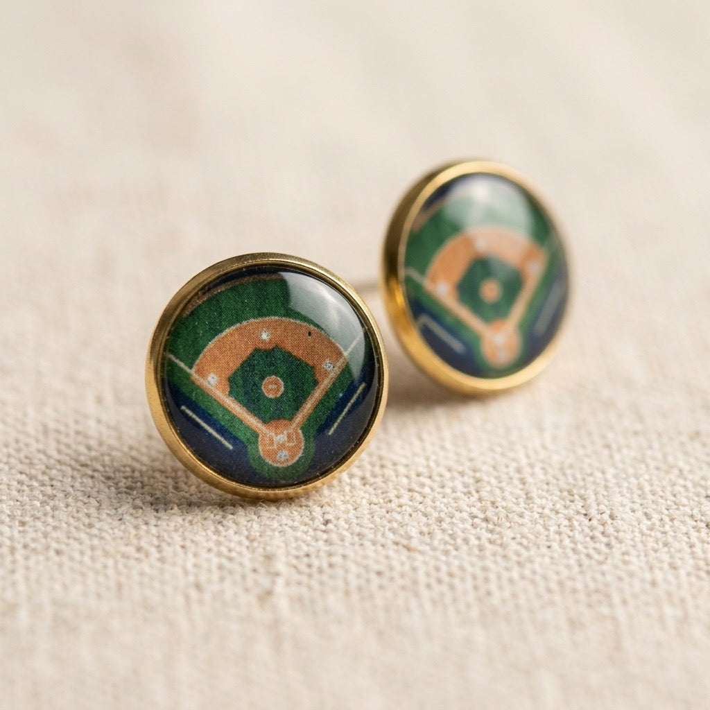 Baseball Diamond 12mm 18k gold plated studs