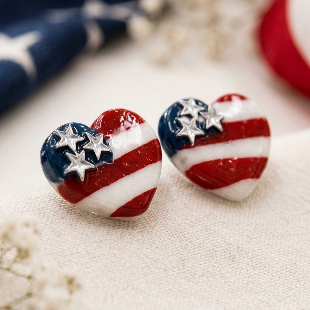 Patriotic Heart Stud Earrings