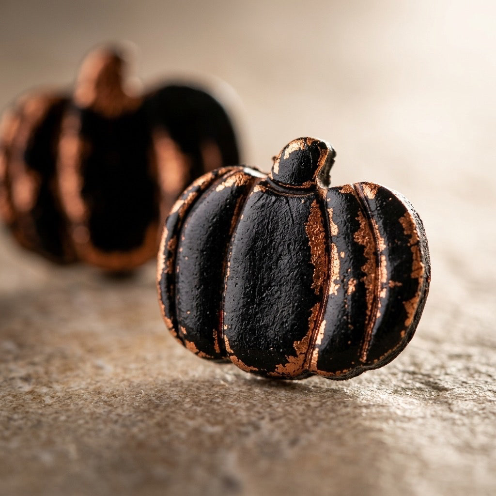 Midnight Copper Pumpkin Stud Earrings