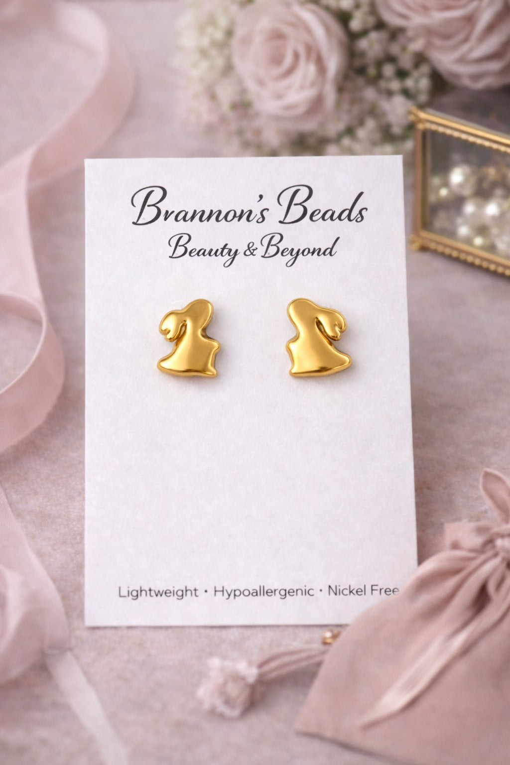 Gold Bunny Stud Earrings  |  Nickel Free  |  Hypoallergenic Easter Studs