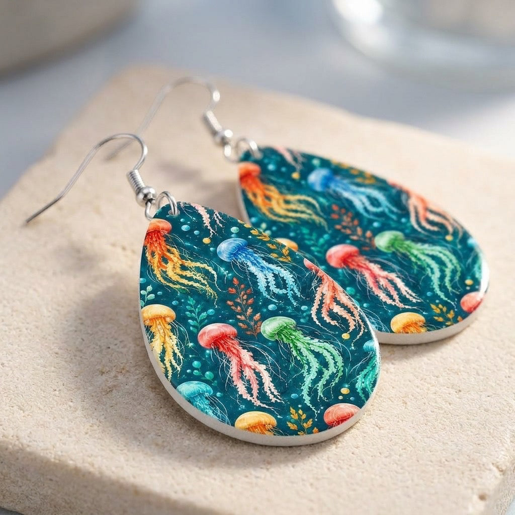 Jellyfish Coastal Earrings – Handmade Ocean-Inspired Teardrop Dangles