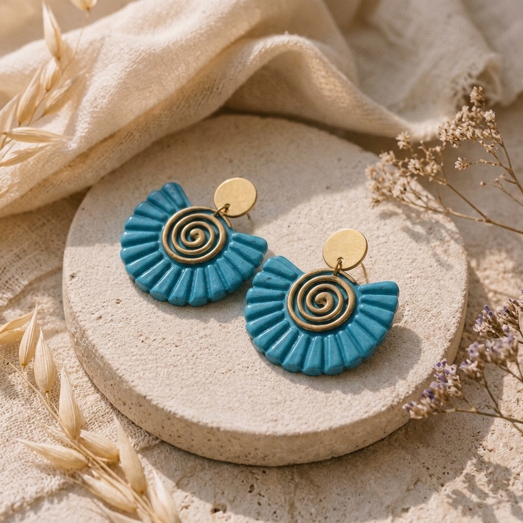 Ocean Spiral Earrings – Handmade Coastal Statement Dangles