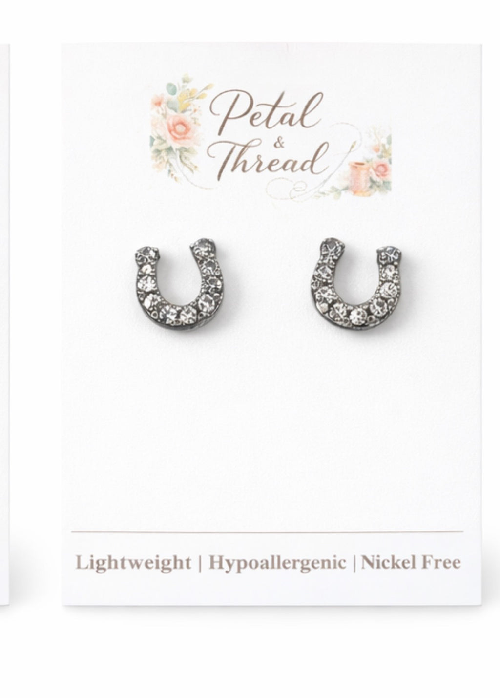 Black Horseshoe Stud Earrings | Crystal Western Lucky Studs