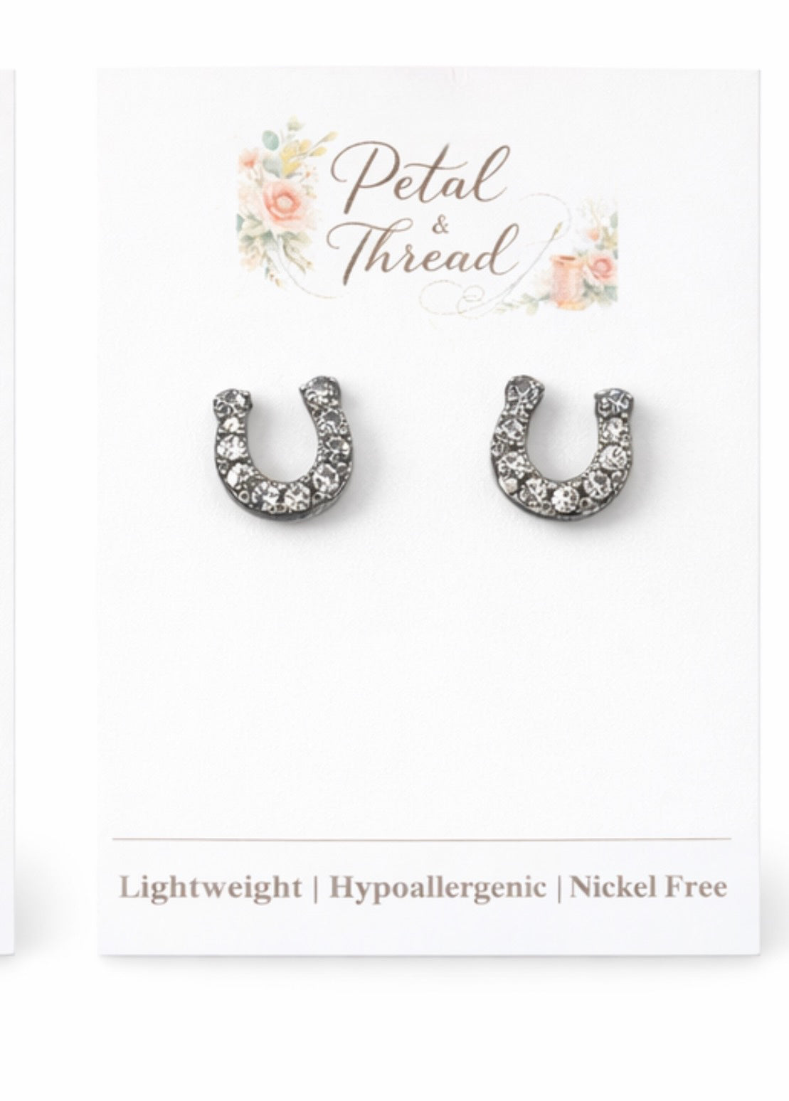 Black Horseshoe Stud Earrings | Crystal Western Lucky Studs