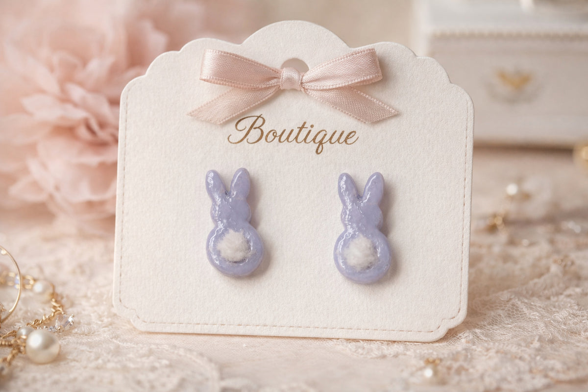 Bunny Tail Stud Earrings – Lightweight Hypoallergenic Easter Bunny Studs