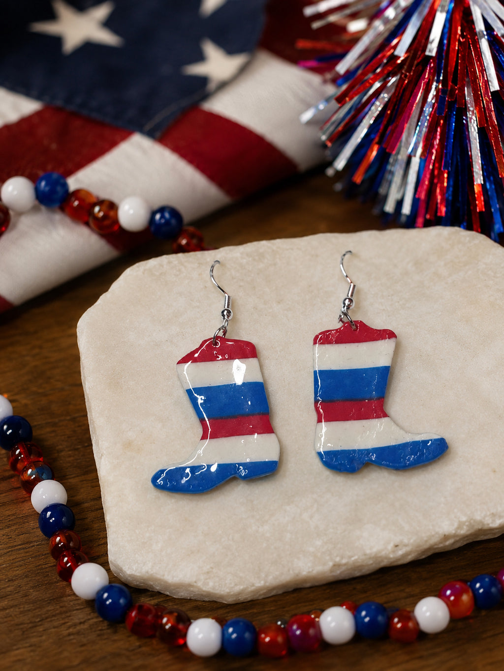 Patriotic Cowboy Boot Dangle Earrings – Lightweight, Hypoallergenic & Nickel Fre