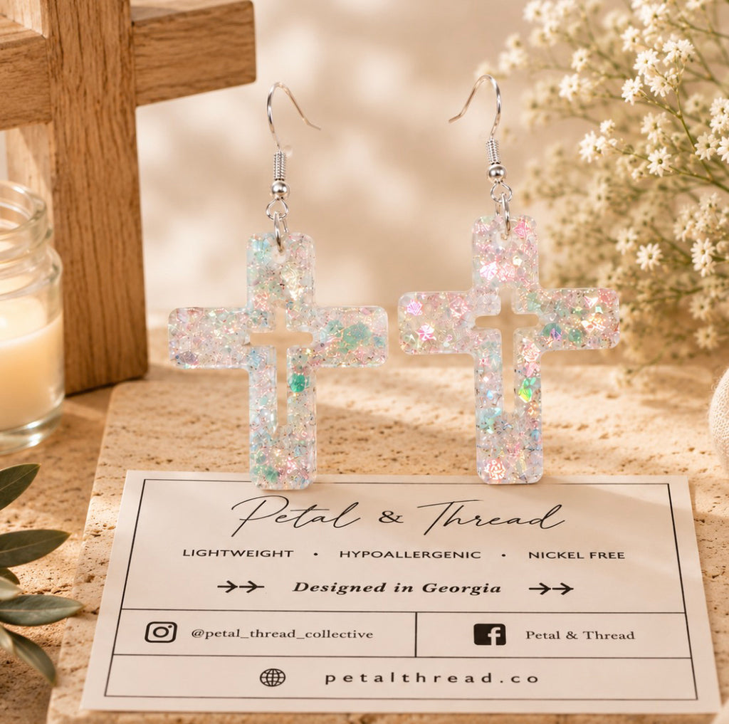 Opal Shimmer Cross Dangle Earrings