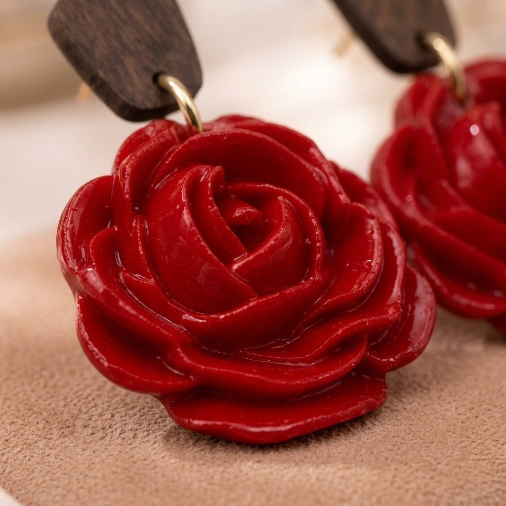 Red Rose Statement Dangle Earrings