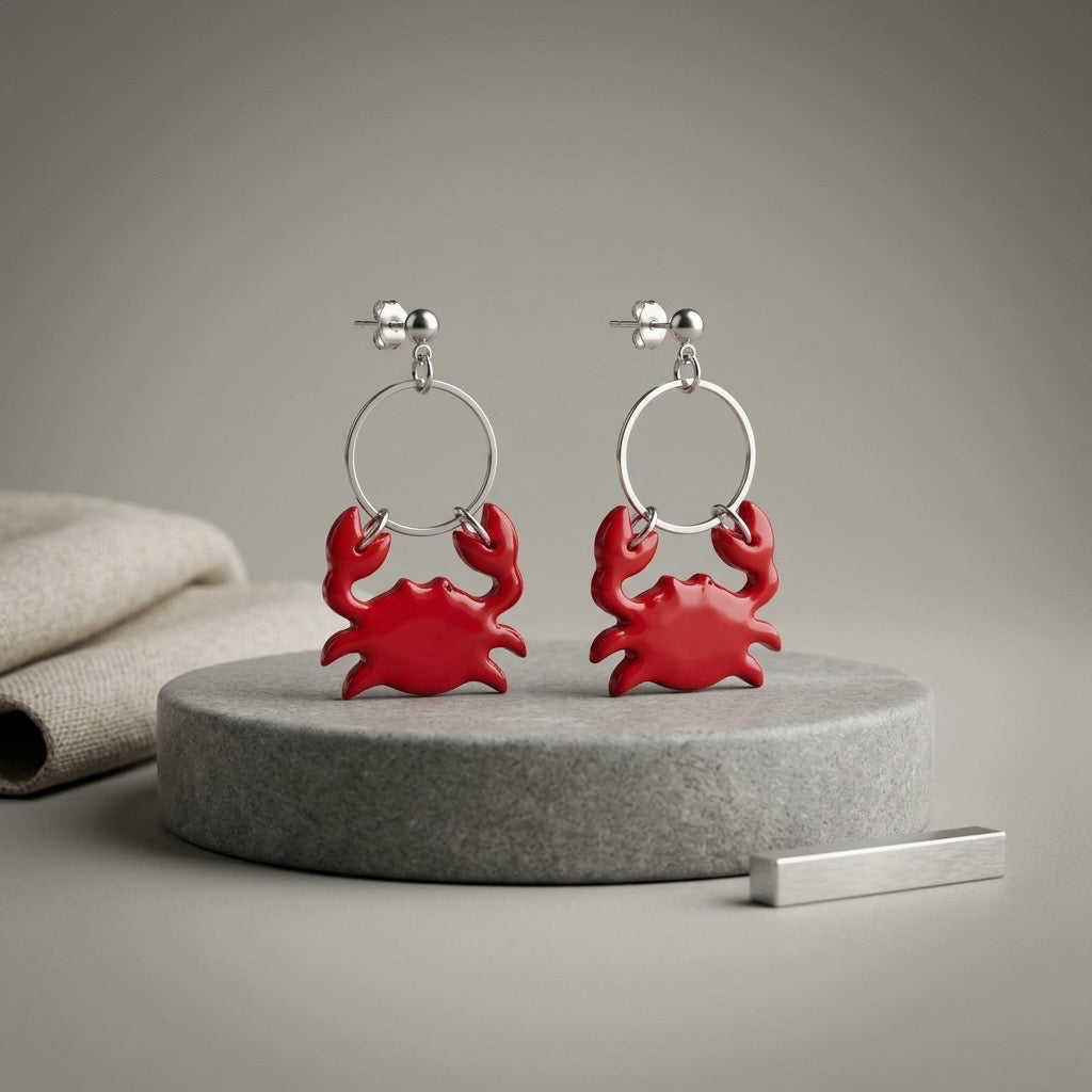 Crabby Chic Hoop Dangles – Handmade Coastal Statement Earrings