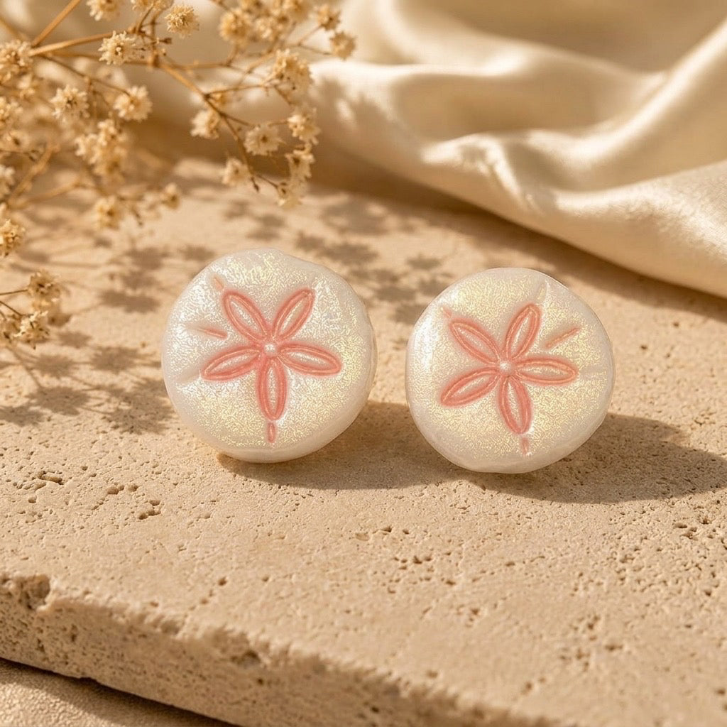 Blushing Sand Dollar Studs – Handmade Coastal Earrings