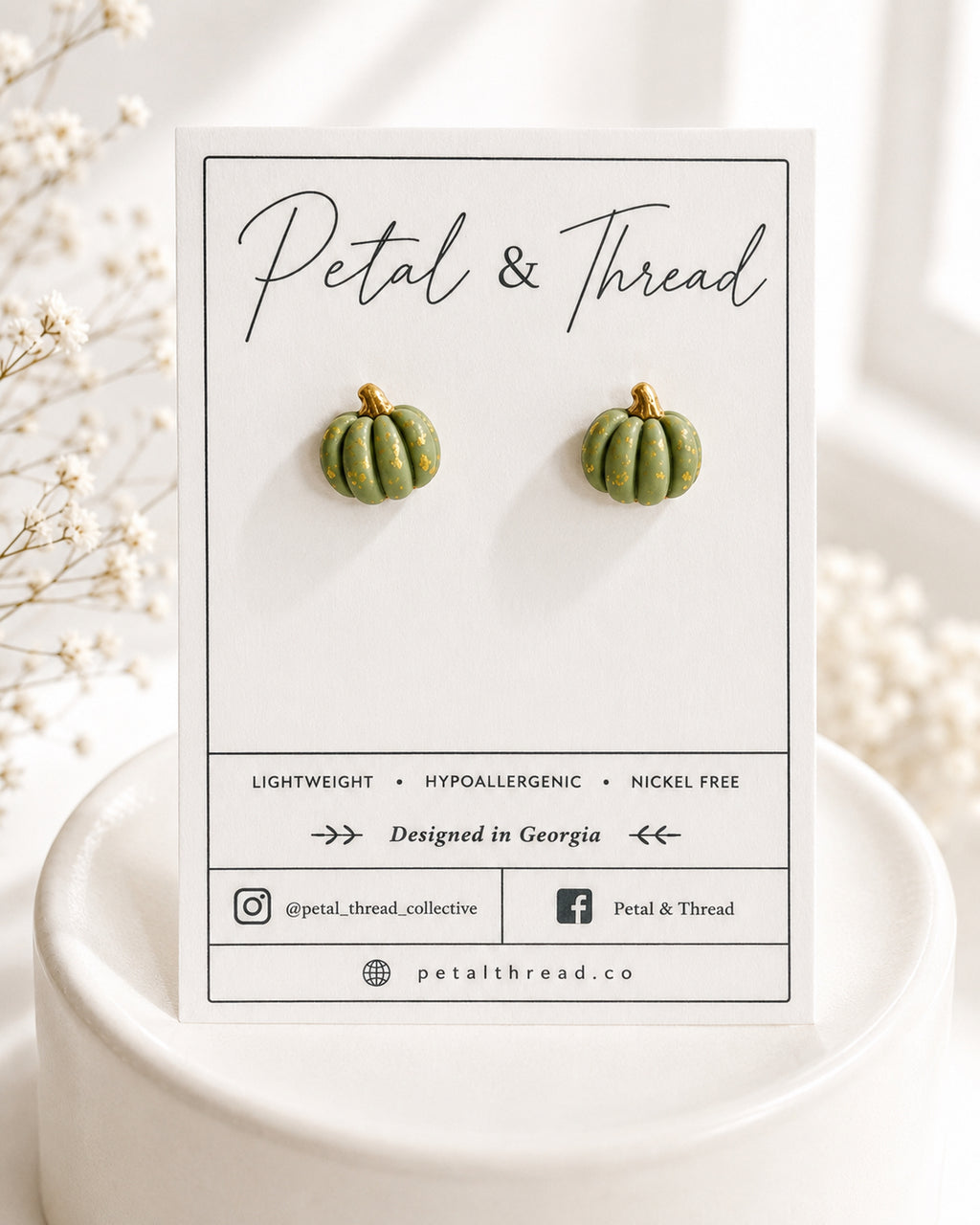 Sage Green Pumpkin Studs