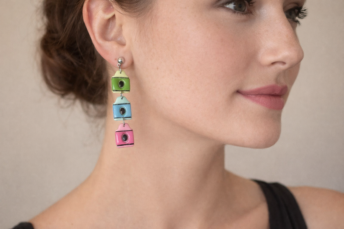 Crayon Dangle Earrings – Colorful Teacher Earrings – Lightweight, Hypoallergenic