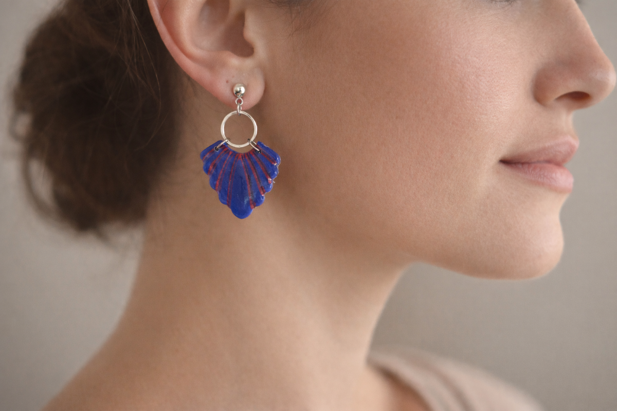 Patriotic Blue Shell Dangle Earrings