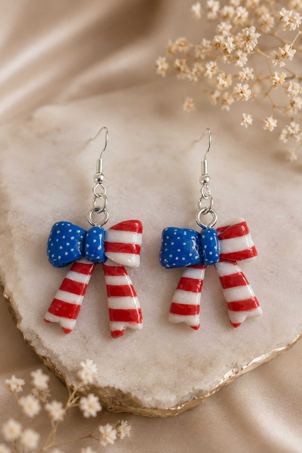 Patriotic Bow Dangle Earrings | Red White & Blue Fourth of July Earrings