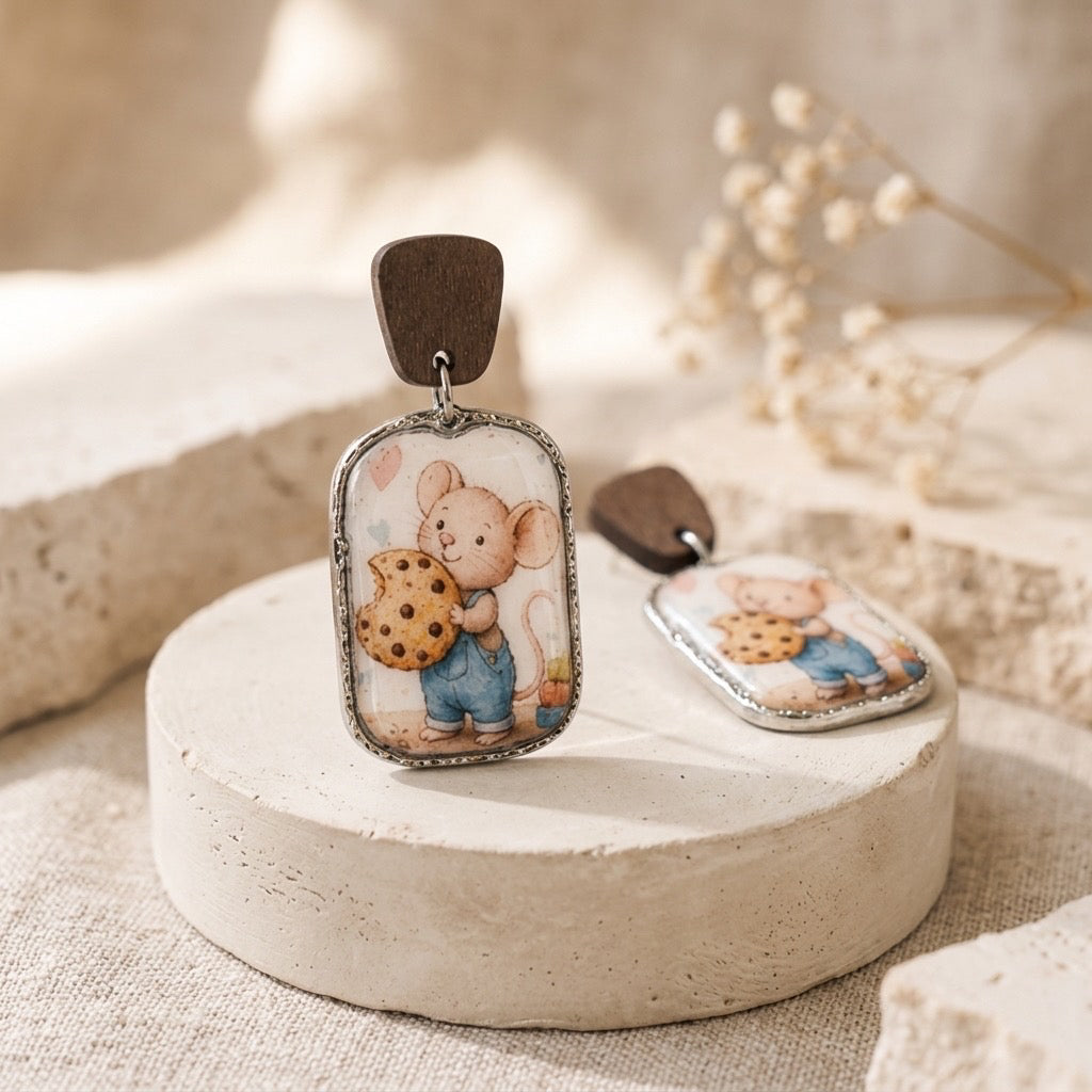 Sweet Little Mouse & Cookie Earrings