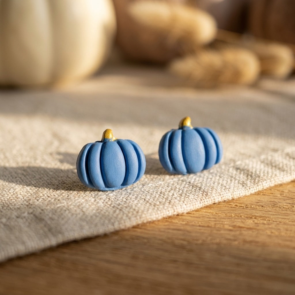 Blue Pumpkin Stud Earrings