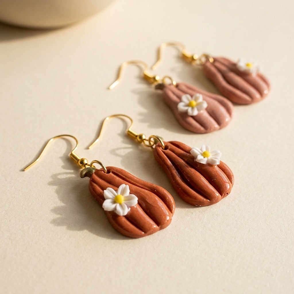 Terracotta Daisy Gourd Dangle Earrings