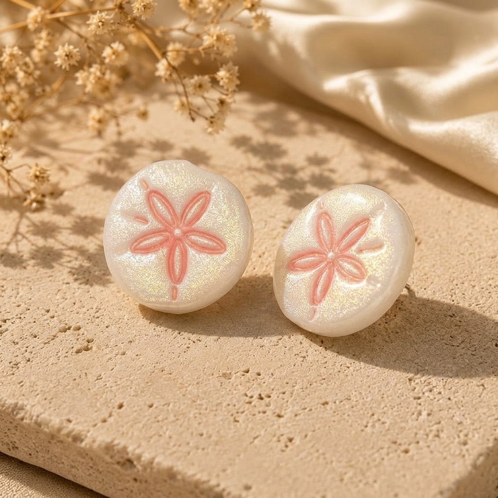 Blushing Sand Dollar Studs – Handmade Coastal Earrings