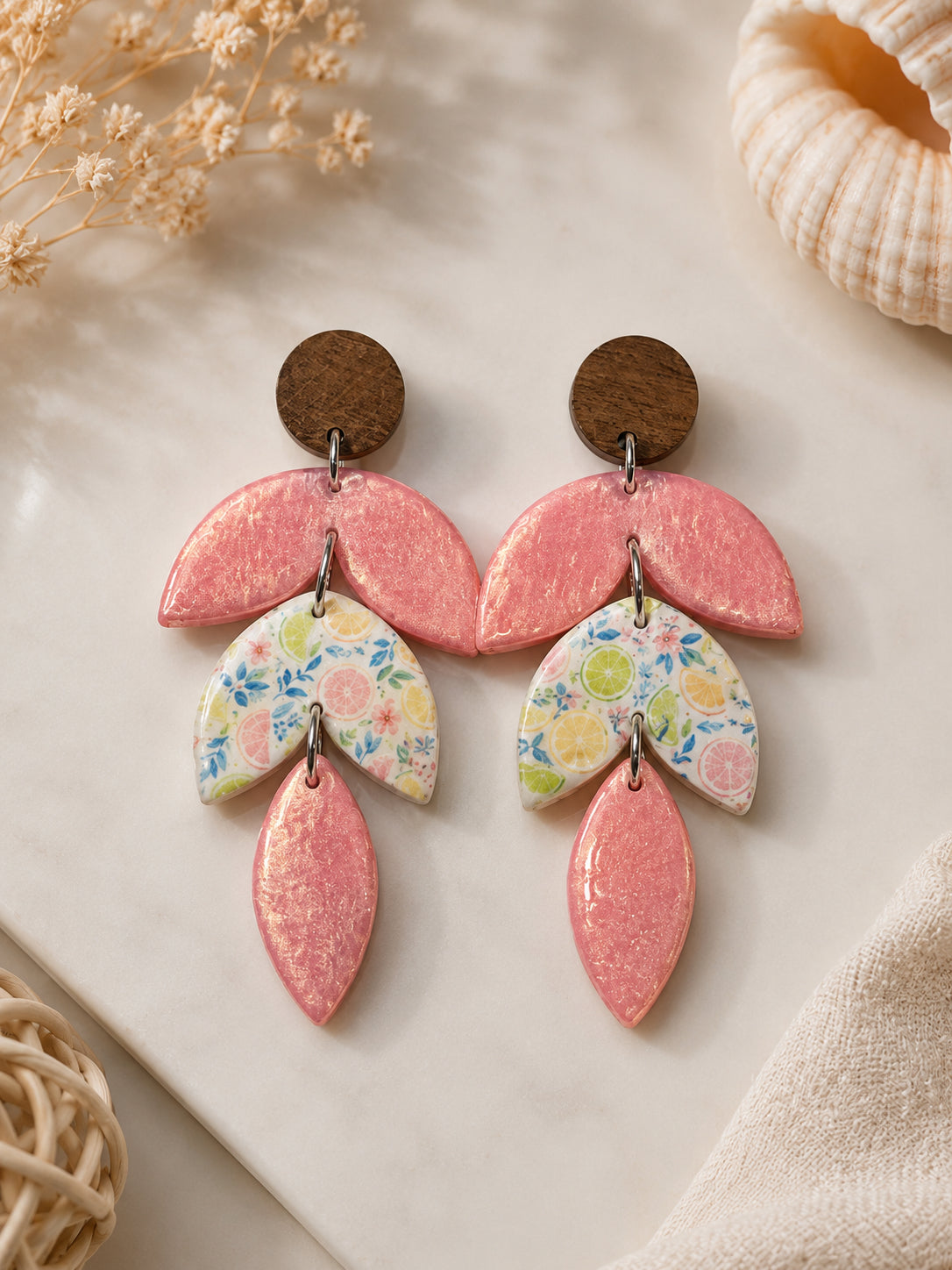 Citrus Bloom Statement Earrings – Handmade Polymer Clay Dangles