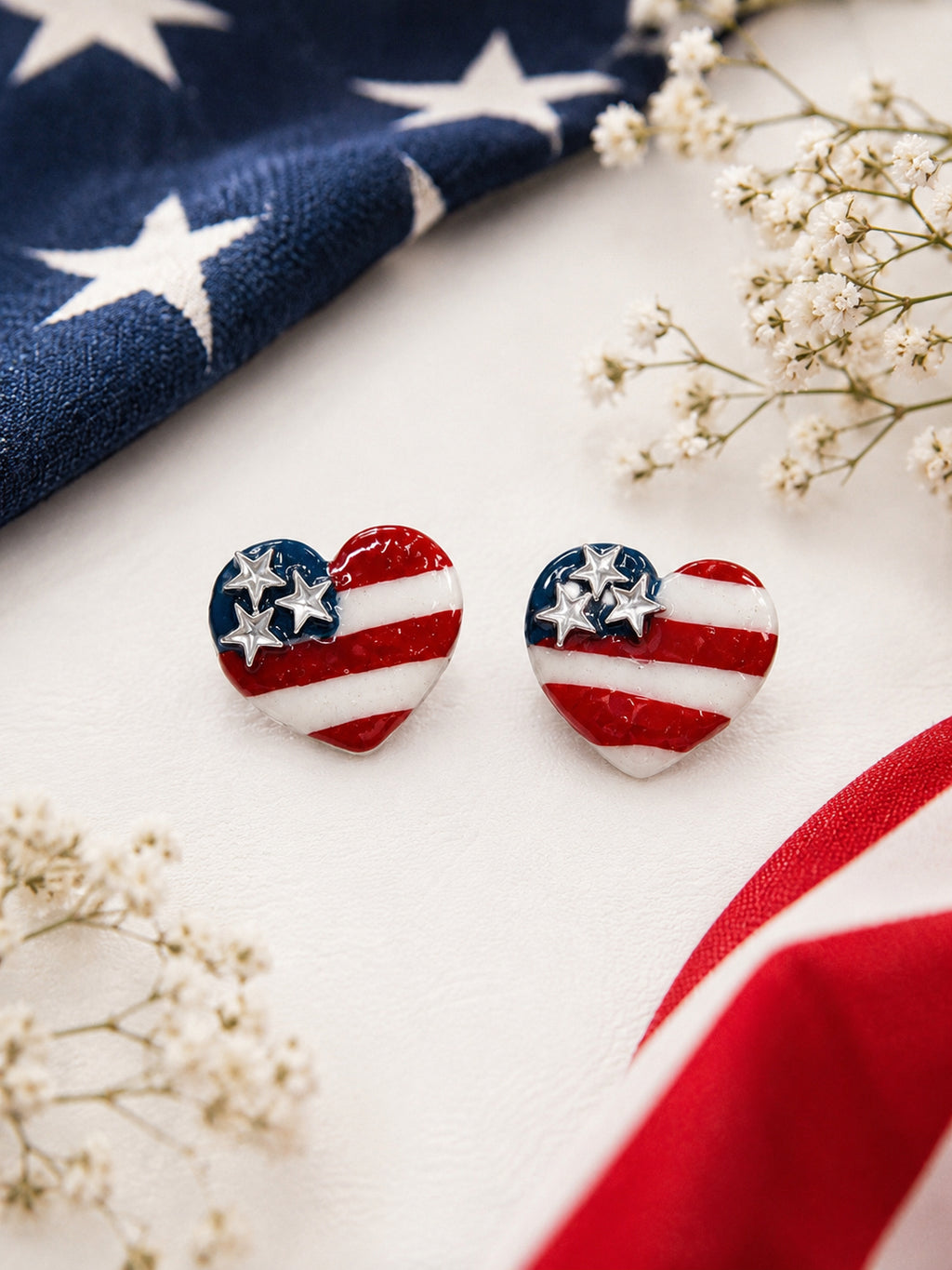 Patriotic Heart Stud Earrings