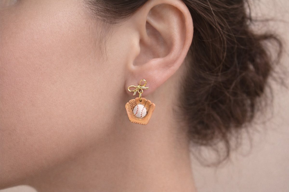 Baseball Glove & Ball Bow Dangle Earrings | Lightweight, Hypoallergenic & Nickel