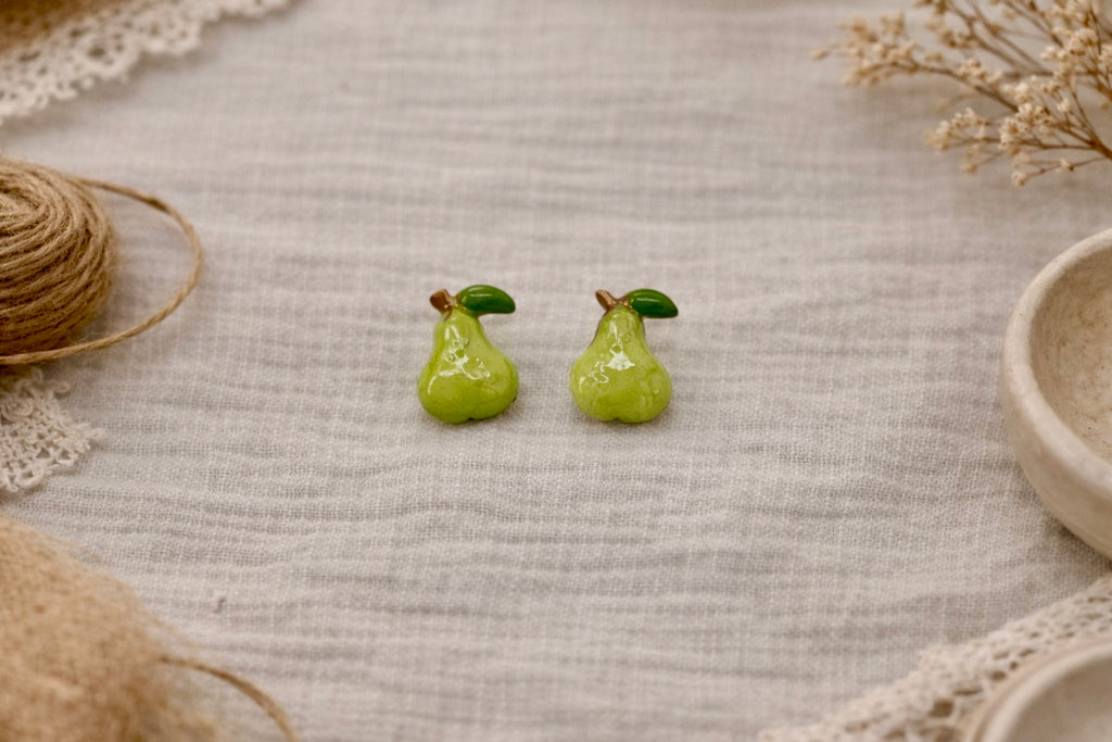 Pear Stud Earrings – Mini Green Pear | Lightweight, Hypoallergenic & Nickel Free