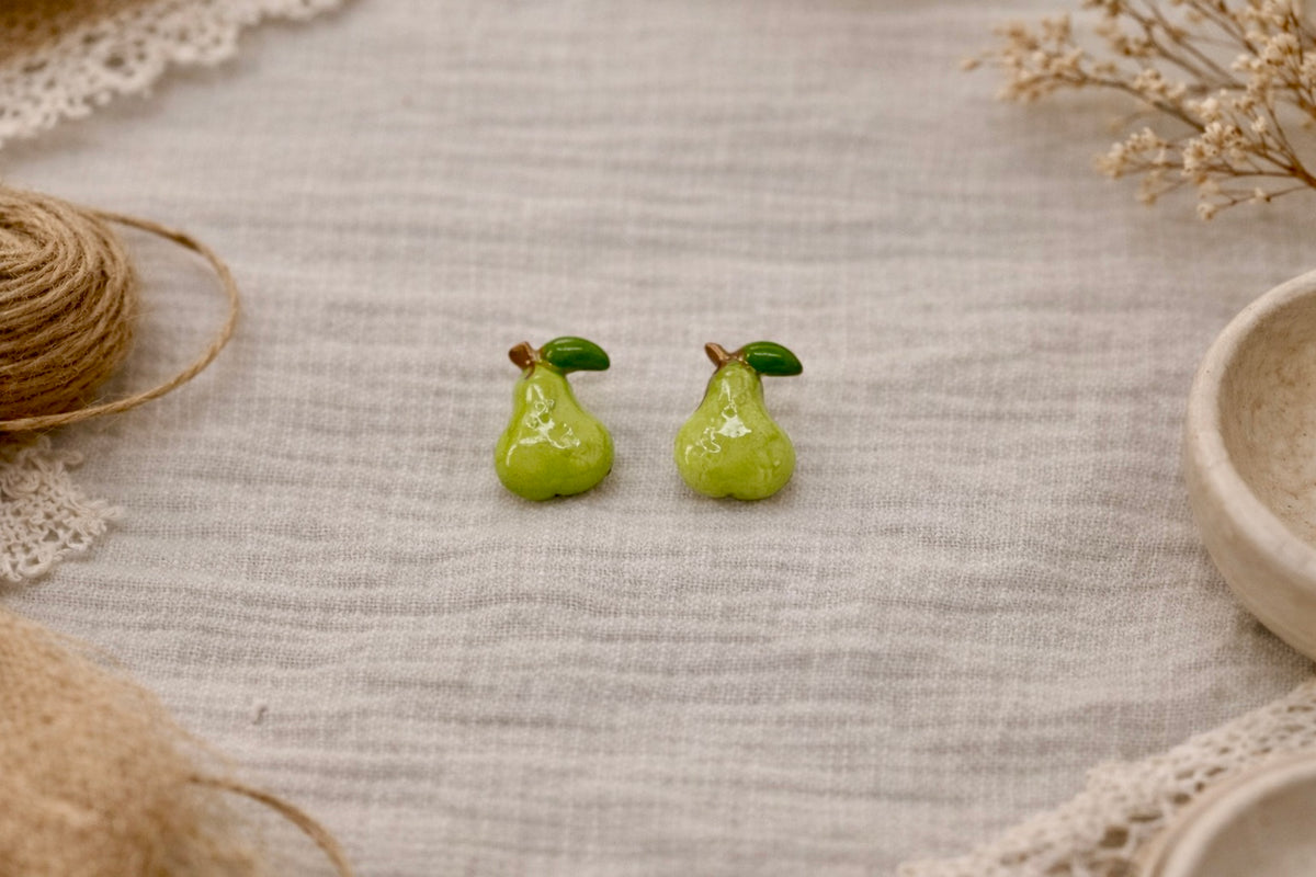 Pear Stud Earrings – Mini Green Pear | Lightweight, Hypoallergenic & Nickel Free