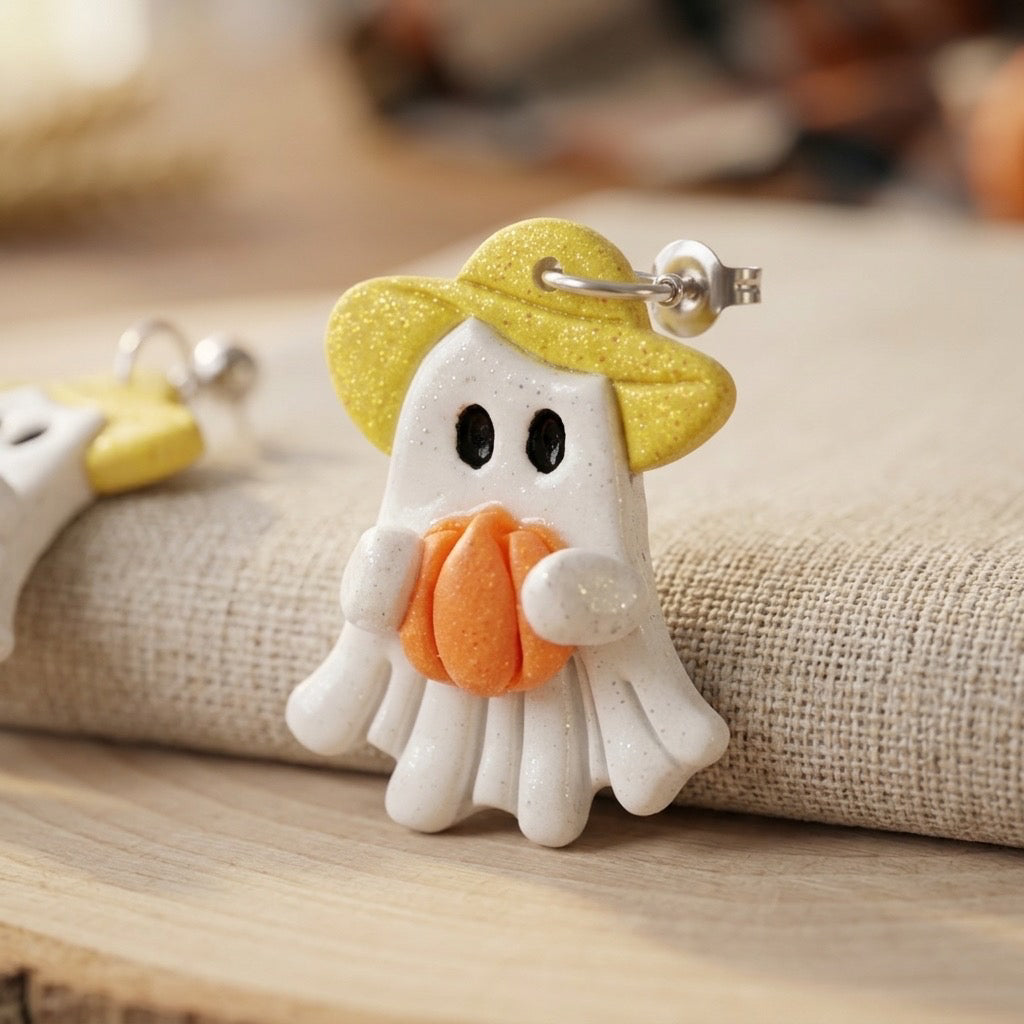 Yellow Sunhat Ghost Dangle Earrings