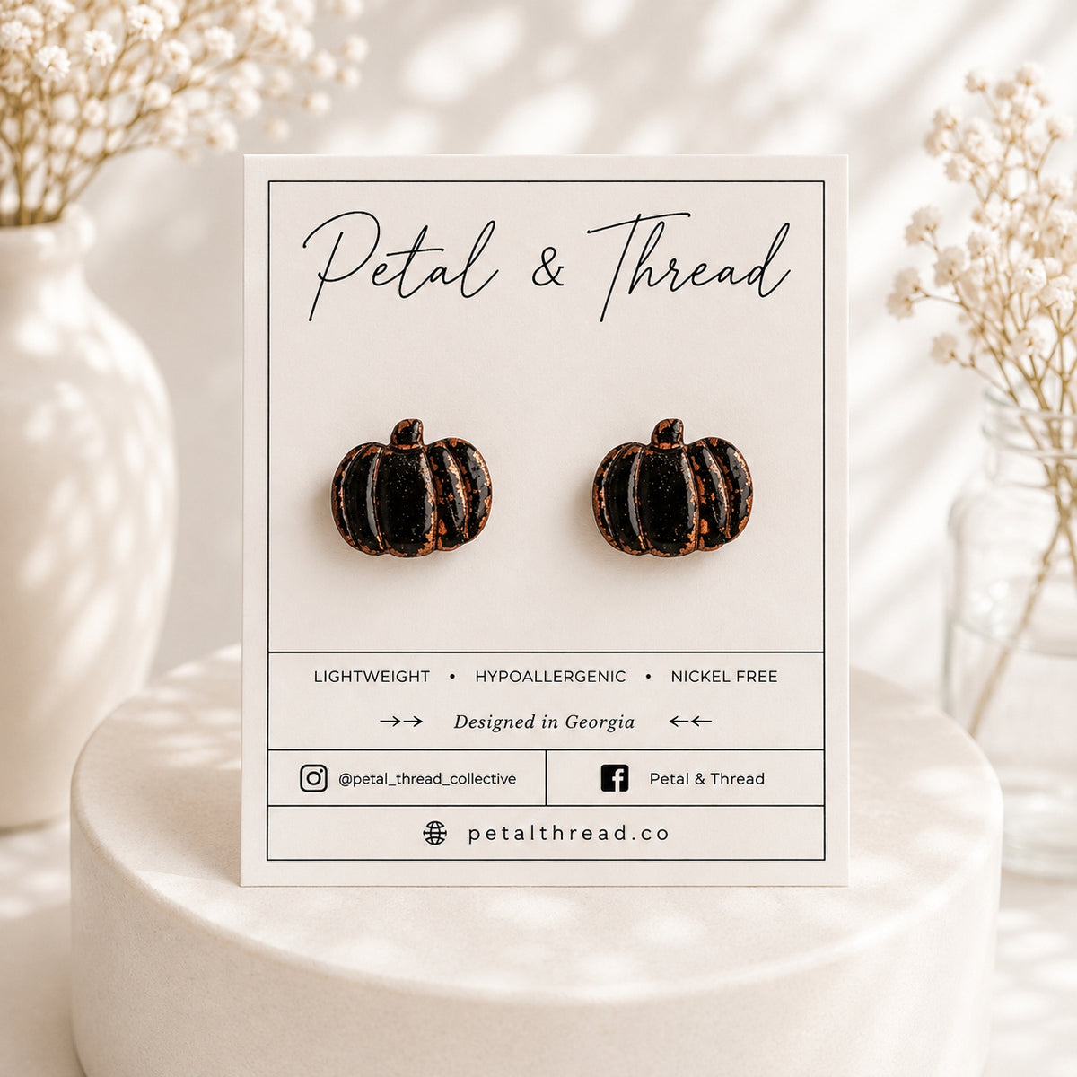 Midnight Copper Pumpkin Stud Earrings
