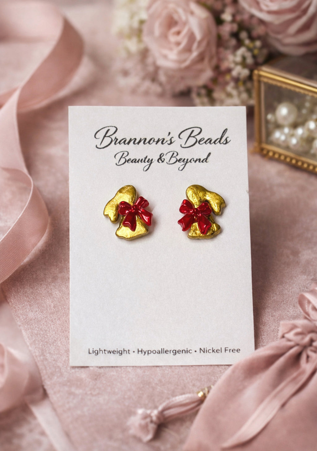 Gold Bunny Bow Stud Earrings | Easter Bunny Jewelry Hypoallergenic