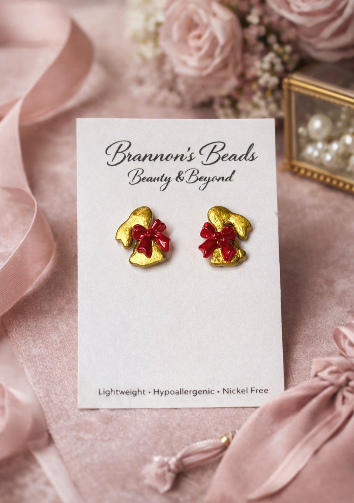 Gold Bunny Bow Stud Earrings | Easter Bunny Jewelry Hypoallergenic