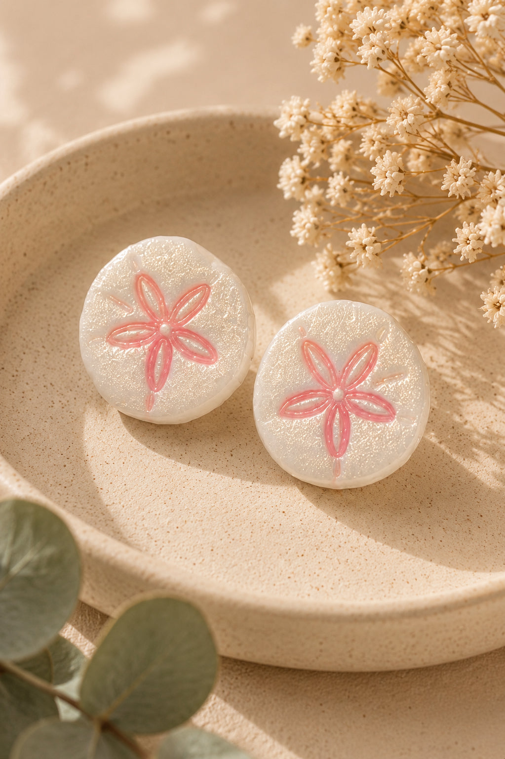 Blushing Sand Dollar Studs – Handmade Coastal Earrings