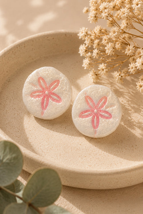 Blushing Sand Dollar Studs – Handmade Coastal Earrings