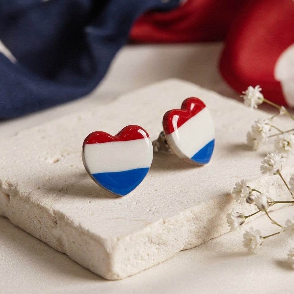 Patriotic Heart Stud Earrings