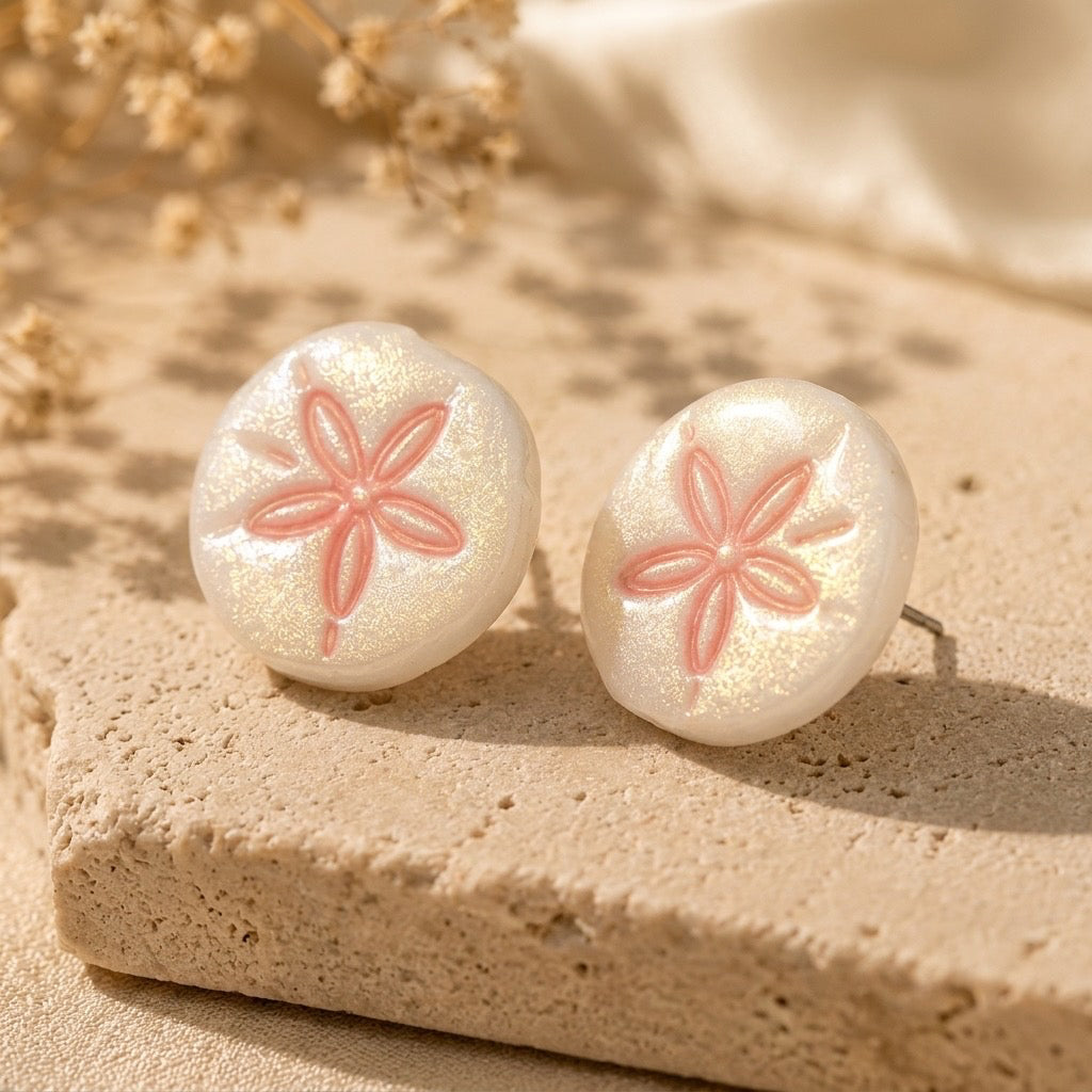 Blushing Sand Dollar Studs – Handmade Coastal Earrings