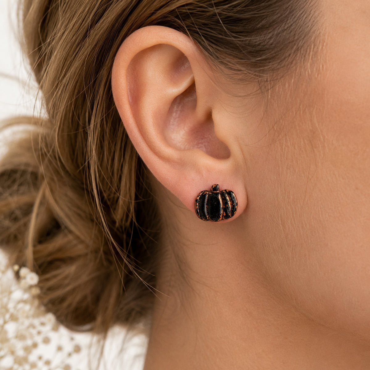 Midnight Copper Pumpkin Stud Earrings