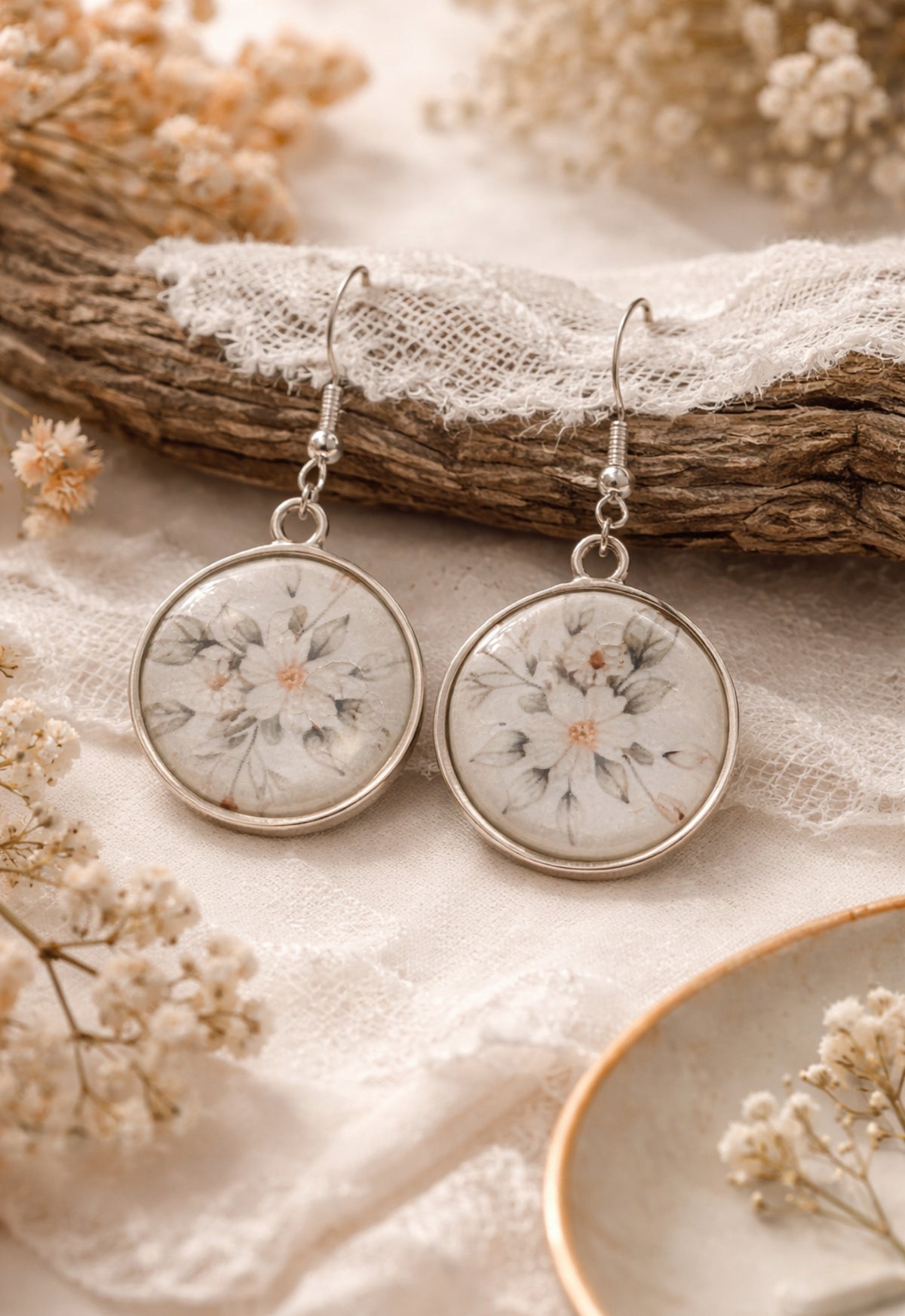 Neutral Floral Dangle Earrings | Lightweight Hypoallergenic Boho Jewelry