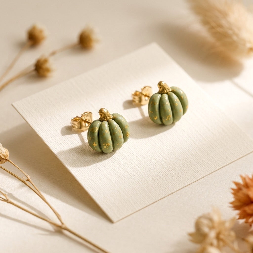 Sage Green Pumpkin Studs