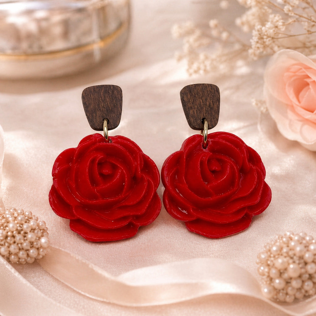 Red Rose Statement Dangle Earrings