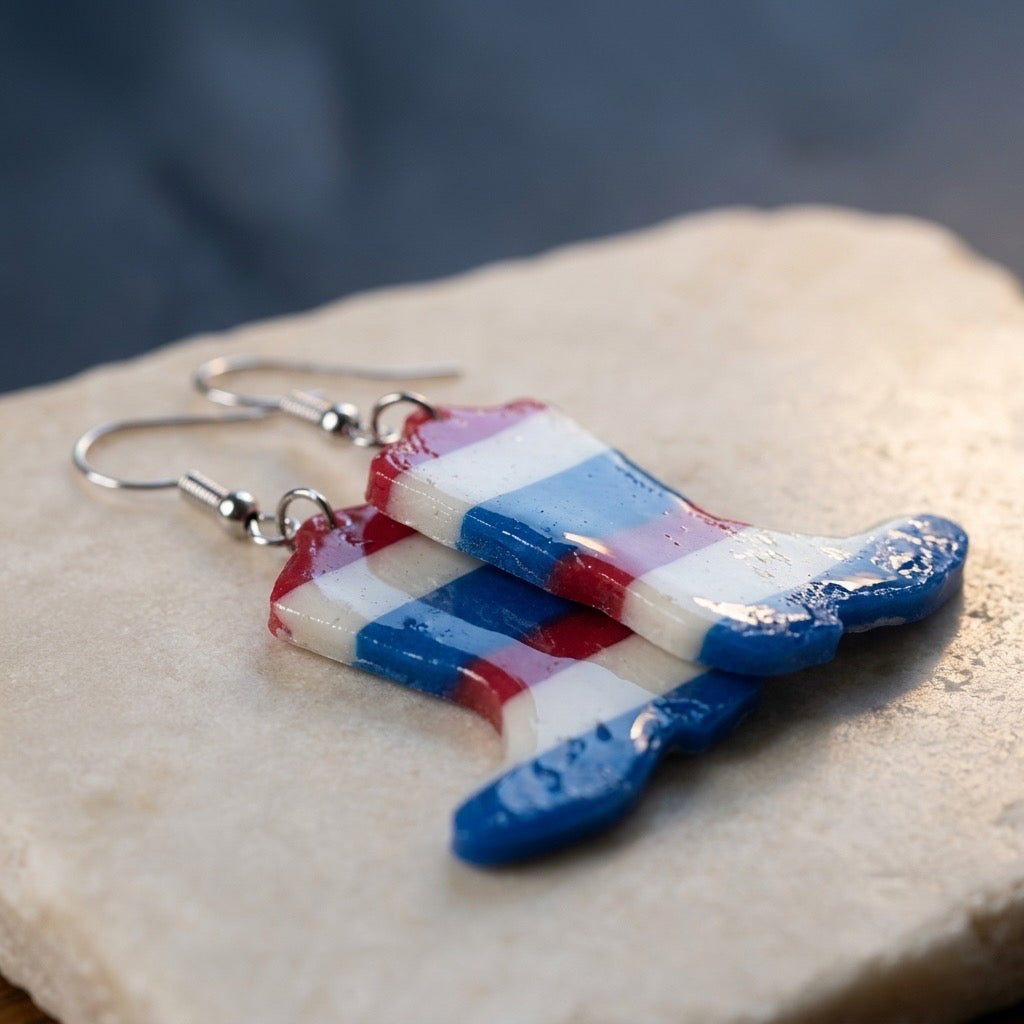 Patriotic Cowboy Boot Dangle Earrings – Lightweight, Hypoallergenic & Nickel Fre