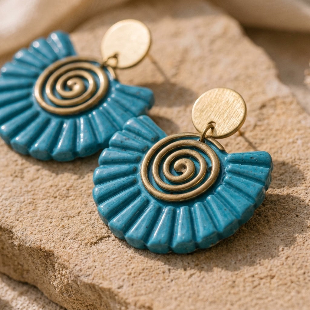 Ocean Spiral Earrings – Handmade Coastal Statement Dangles