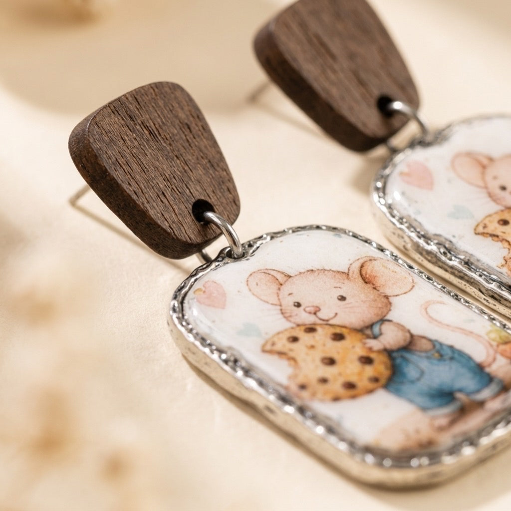 Sweet Little Mouse & Cookie Earrings