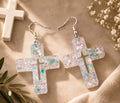 Opal Shimmer Cross Dangle Earrings